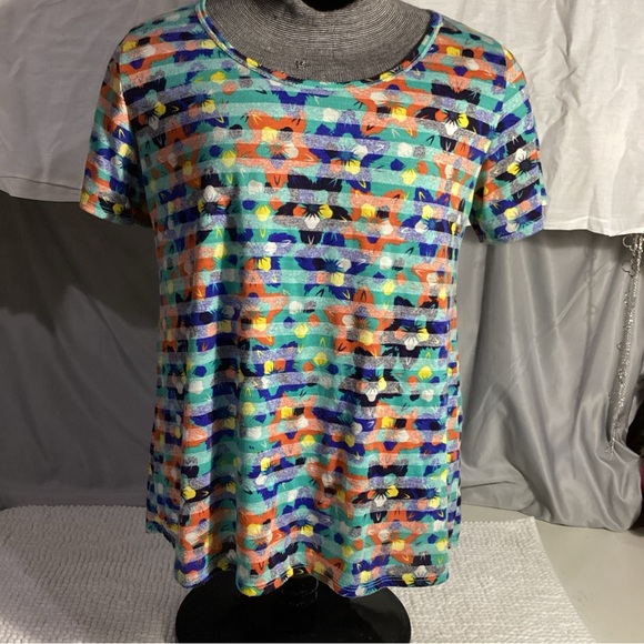 LuLaRoe Tops - LuLuRoe Classic Floral Striped Women’s XL Loose Fit Short Sleeve Soft Pullover
